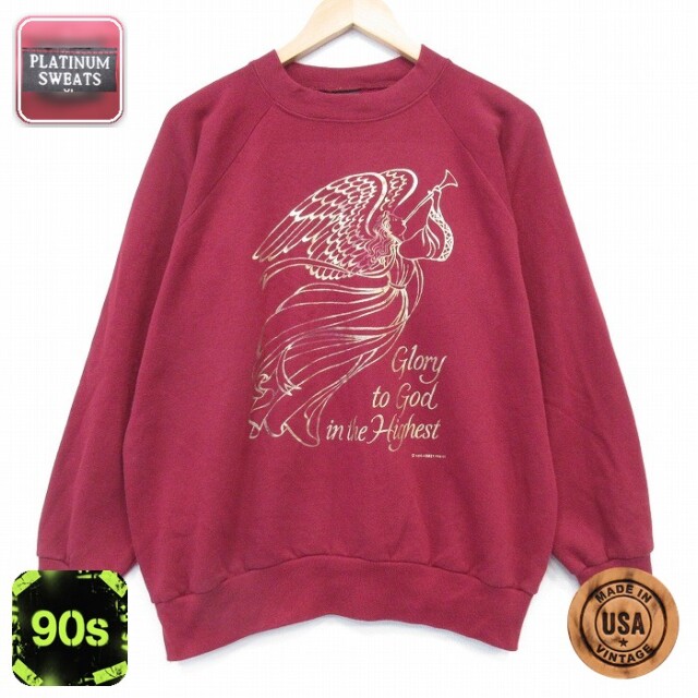 【50%OFF】90s ラグラン長袖スウェット 天使 バーガンディ XL | 古着