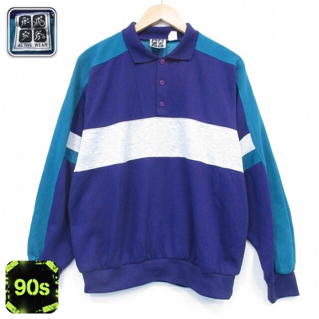 【50%OFF】チャンピオン 90s 長袖スウェット 襟付き パープル L | 古着