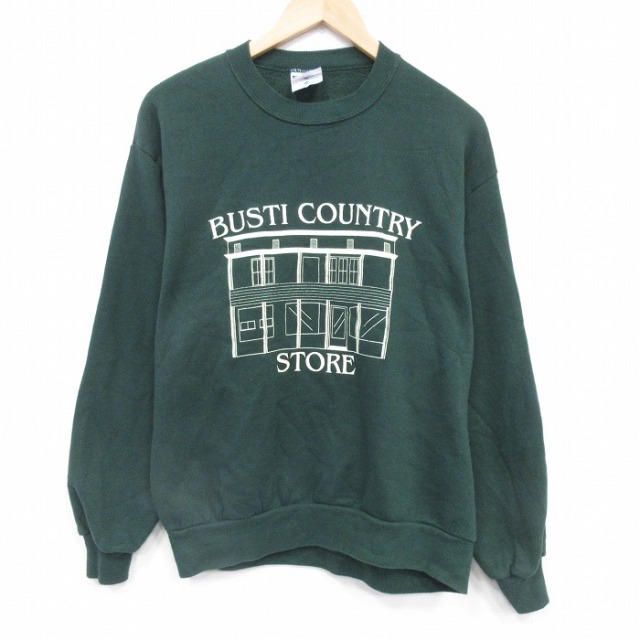 M★古着 ジャージーズ 長袖 スウェット メンズ 90年代 90s ストア クルーネック USA製 濃緑 26feb10