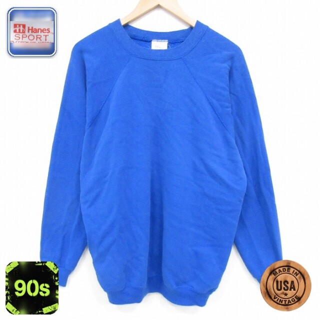 【50%OFF】ヘインズ 90s 長袖スウェット ラグラン ブルー XL | 古着