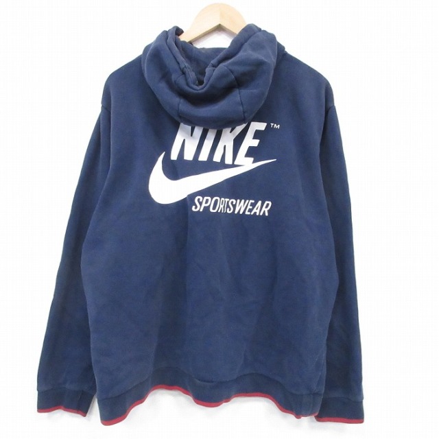 XL★古着 ナイキ NIKE 長袖 フルジップ スウェット パーカー メンズ ビッグロゴ 大きいサイズ 紺 26feb14