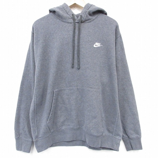 XL★古着 ナイキ NIKE 長袖 スウェット パーカー メンズ ワンポイントロゴ 大きいサイズ 濃グレー 霜降り 26feb17