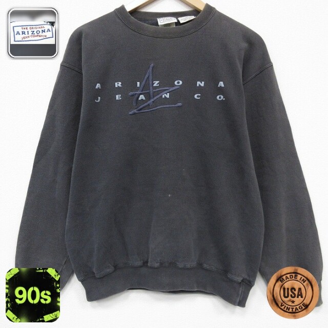 【50%OFF】アリゾナジーンズ 90s 長袖スウェット ビッグロゴ刺繍 ブラック L | 古着