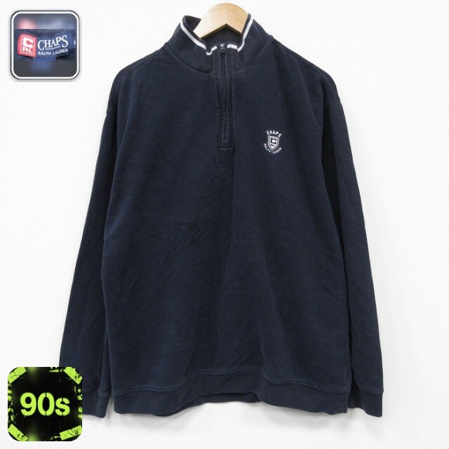 【50%OFF】ラルフローレン 90s ハーフジップスウェット ワンポイントロゴ ブラック XL | 古着