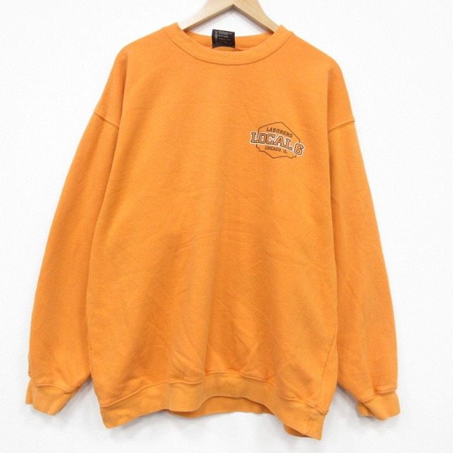 XL★古着 長袖 スウェット メンズ 00年代 00s LOCAL 大きいサイズ クルーネック USA製 黄 26feb17