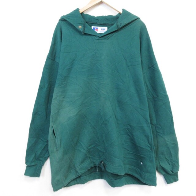XL★古着 ラッセル 長袖 スウェット パーカー メンズ 90年代 90s ワンポイントロゴ 大きいサイズ USA製 緑【spe】 26feb18