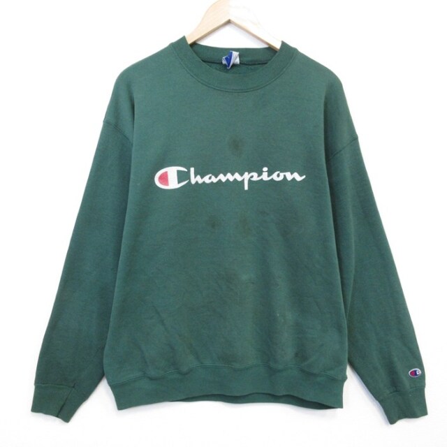 【20%OFF】チャンピオン 90s 長袖スウェット ビッグロゴ グリーン L | 古着