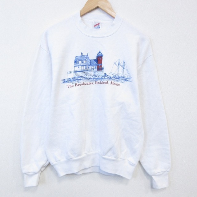 M★古着 ジャージーズ 長袖 スウェット メンズ 90年代 90s 船 クルーネック USA製 白 26feb20