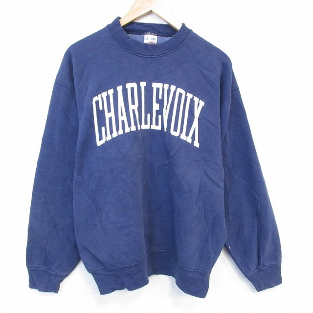 フルーツオブザルーム 90s 長袖スウェット CHARLEVOIX ネイビー L | 古着
