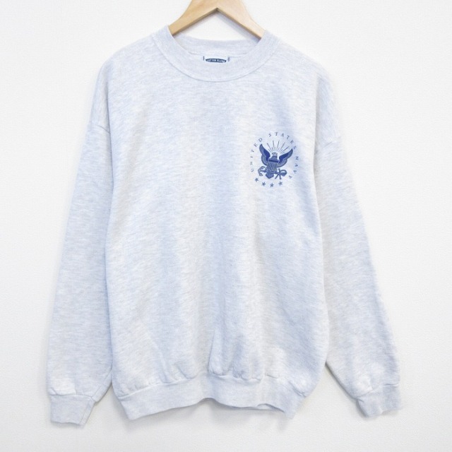 XL★古着 リー Lee 長袖 スウェット メンズ 90年代 90s ミリタリー USネイビー クルーネック USA製 薄グレー 霜降り 26feb20