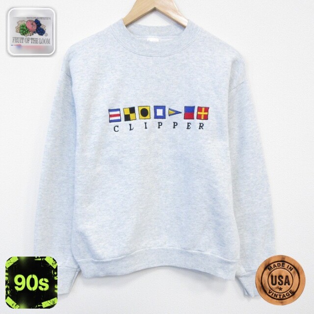 【50%OFF】フルーツオブザルーム 90s 長袖スウェット クリッパー刺繍 グレー M | 古着