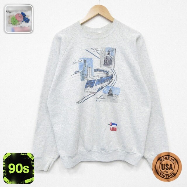 【50%OFF】フルーツオブザルーム 90s 長袖スウェット 電車 グレー L | 古着