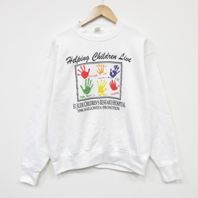 【20%OFF】90s 長袖スウェット 手形 ホワイト L | 古着