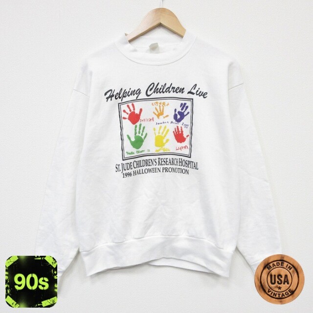 【50%OFF】90s 長袖スウェット 手形 ホワイト L | 古着