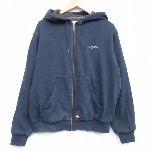 XL★古着 ディッキーズ 長袖 フルジップ スウェット パーカー メンズ Ryder 紺 内側サーマル 26feb24
