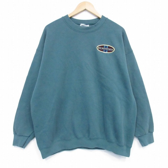 XL★古着 リー Lee 長袖 スウェット メンズ 90年代 90s KROGER 大きいサイズ クルーネック USA製 緑 26feb24