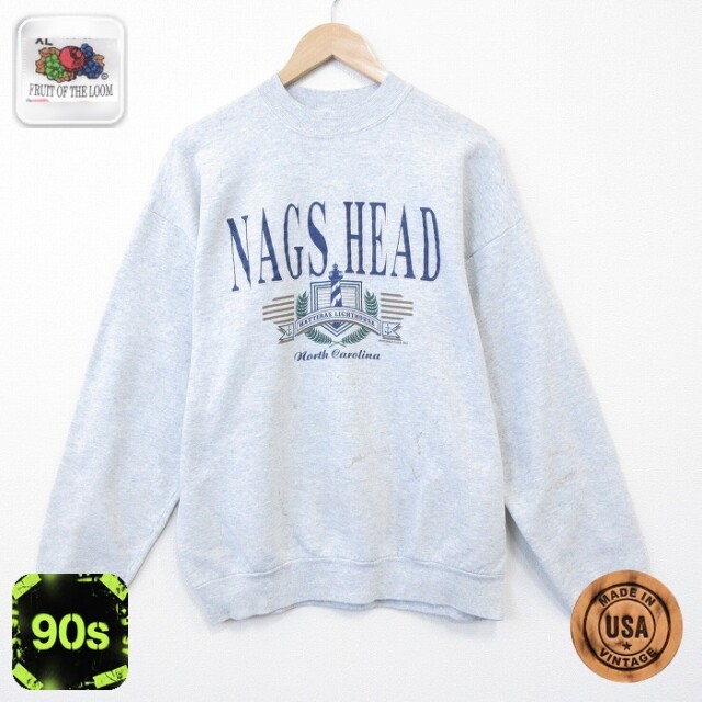 【50%OFF】フルーツオブザルーム 90s 長袖スウェット NAGS グレー L | 古着