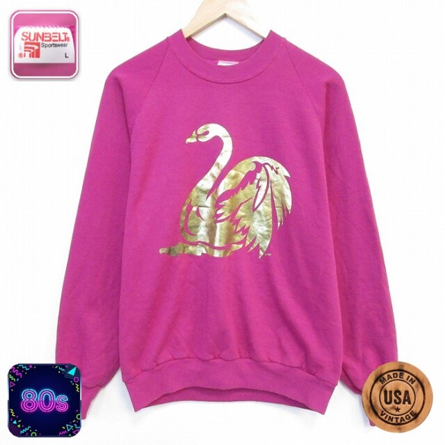 【50%OFF】80s 長袖スウェット 鳥 ピンク M | 古着