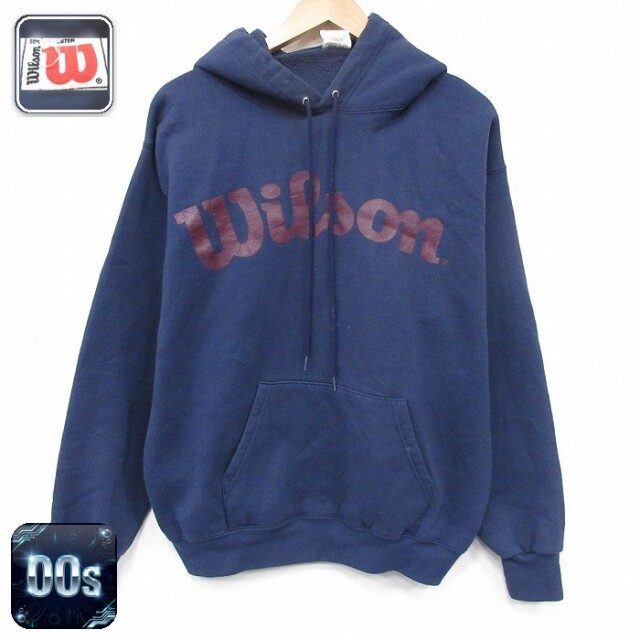 【50%OFF】ウィルソン 00s 長袖パーカー ビッグロゴ ネイビー L | 古着