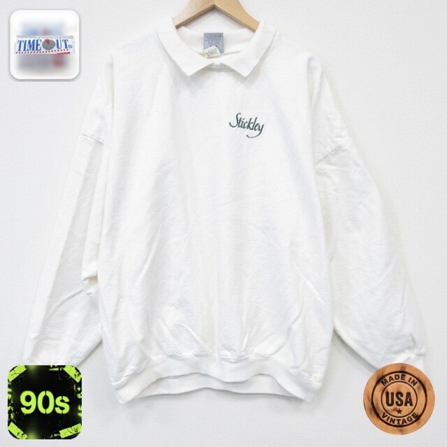 【50%OFF】Stickley 90s 長袖スウェット 襟付き ホワイト XL | 古着