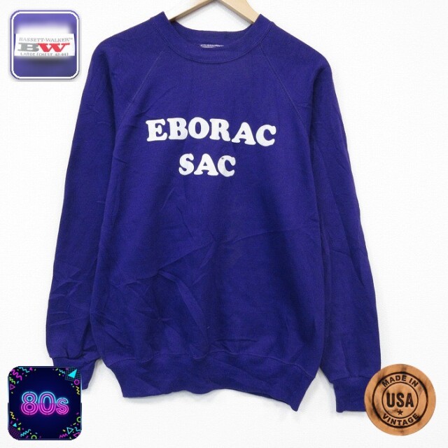 【50%OFF】80s ラグランスウェット フロッキープリント パープル M | 古着