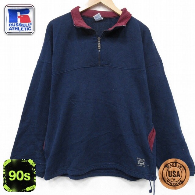 【50%OFF】ラッセル 90s 長袖ハーフジップスウェット ネイビー L | 古着