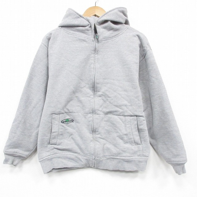 M★古着 Arborwear 長袖 フルジップ スウェット パーカー メンズ ワンポイントロゴ コットン 薄グレー【spe】 26feb26