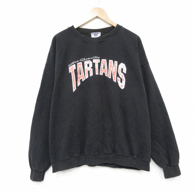 XL★古着 リー Lee 長袖 スウェット メンズ 90年代 90s TARTANS 大きいサイズ クルーネック USA製 黒 26feb27