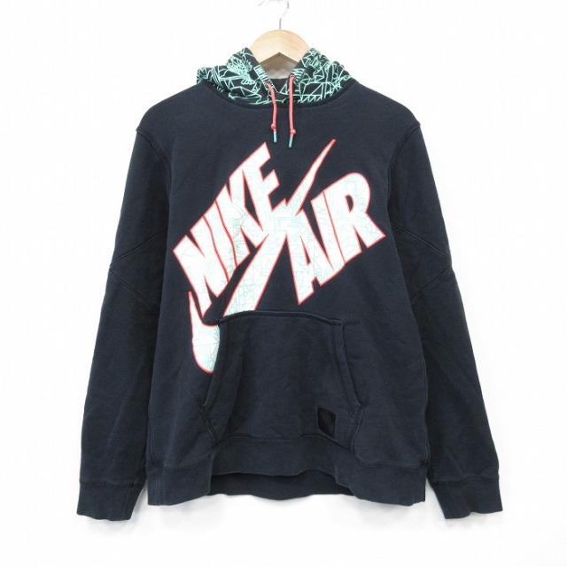 L★古着 ナイキ NIKE 長袖 スウェット パーカー メンズ ビッグロゴ コットン 黒 26feb27