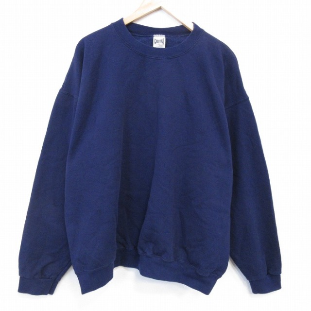 XL★古着 長袖 スウェット メンズ 90年代 90s 無地 大きいサイズ クルーネック USA製 紺 26feb27