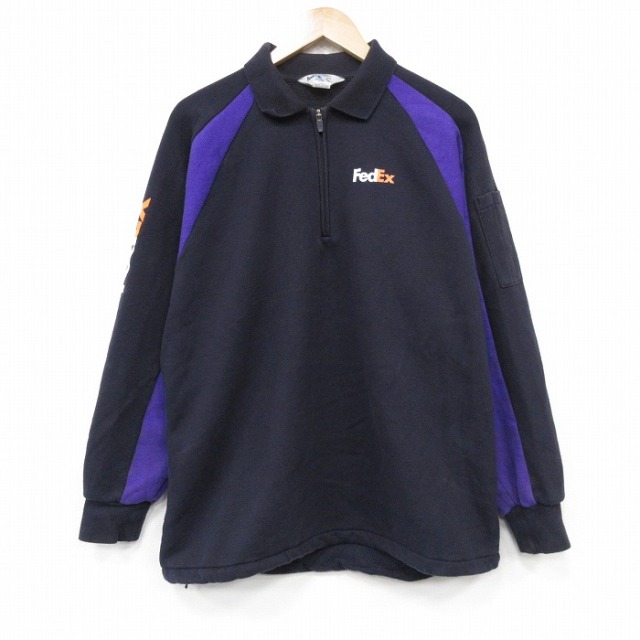 FedEX 長袖ハーフジップスウェット ツートンカラー ブラック XL | 古着