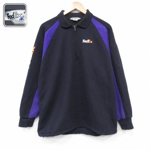 【50%OFF】FedEX 長袖ハーフジップスウェット ツートンカラー ブラック XL | 古着