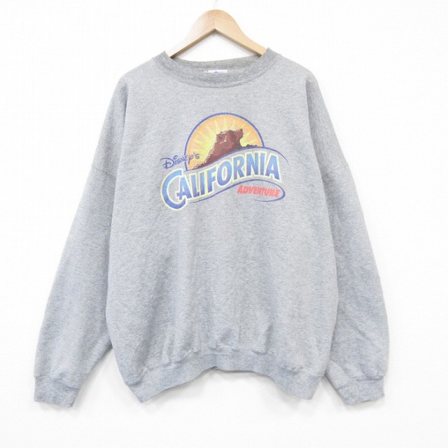 XL★古着 長袖 スウェット メンズ 90年代 90s カリフォルニア 大きいサイズ クルーネック USA製 グレー 霜降り 26feb28