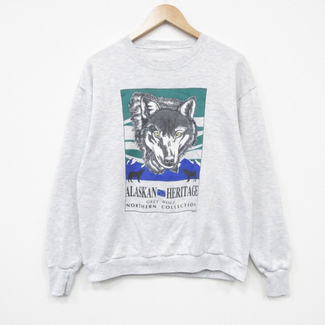 90s 長袖スウェット オオカミ グレー M | 古着