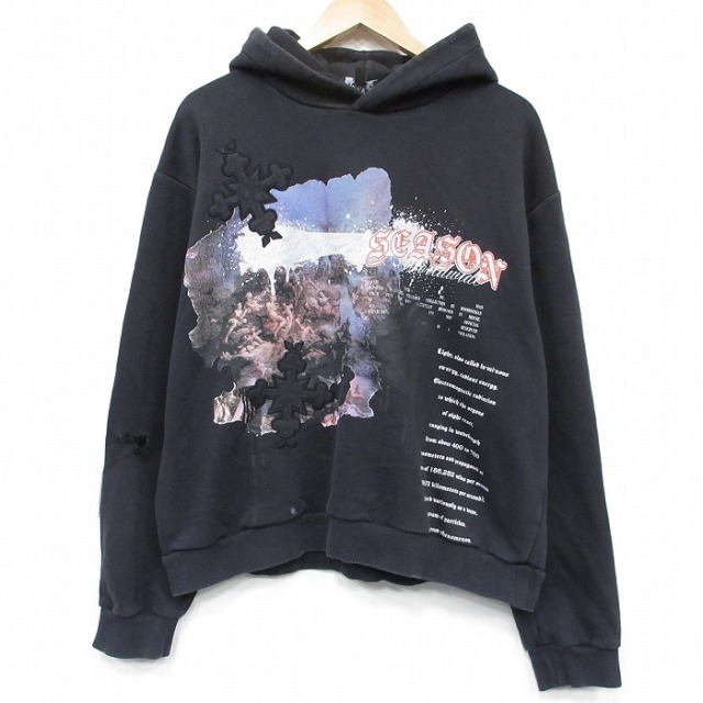 XL★古着 長袖 スウェット パーカー メンズ SEASON 大きいサイズ 黒 26mar03
