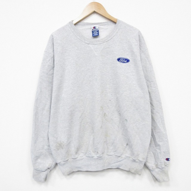 XL★古着 チャンピオン champion 長袖 スウェット メンズ 90年代 90s フォード 大きいサイズ クルーネック 薄グレー 霜降り 26mar05