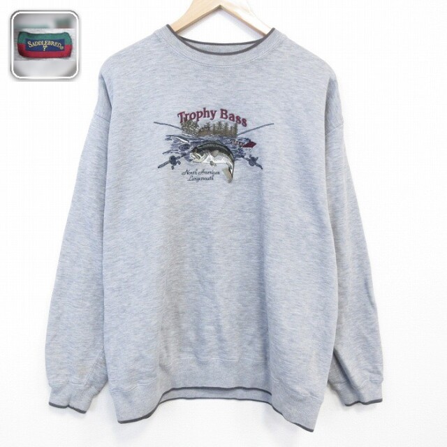 【50%OFF】ブラックバス 長袖スウェット 刺繍 グレー XL | 古着