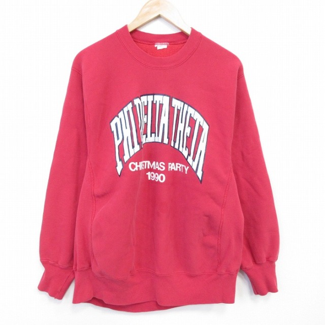 90s 長袖スウェット クリスマスパーティ レッド XL | 古着