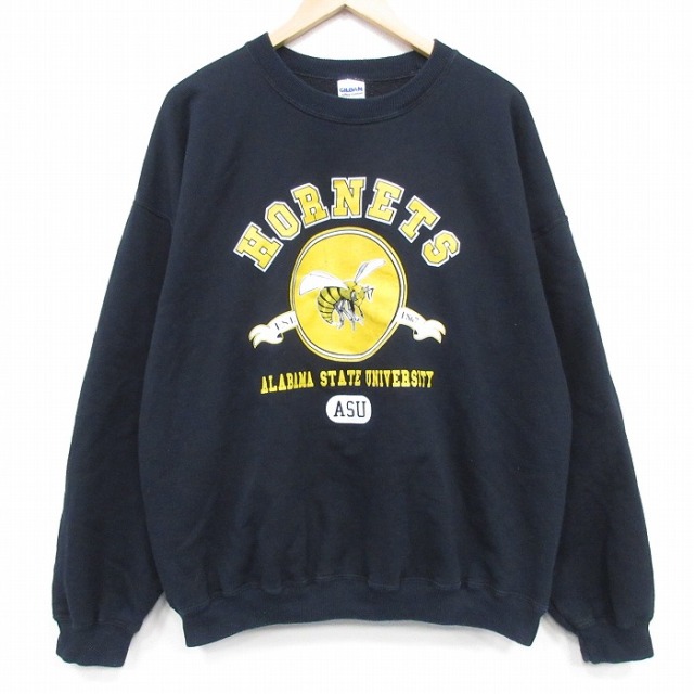 XL★古着 長袖 スウェット メンズ 00年代 00s ホーネッツ 大きいサイズ クルーネック 黒 26mar04