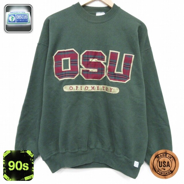【50%OFF】ディスカス 90s 長袖スウェット OSU 濃グリーン XL | 古着