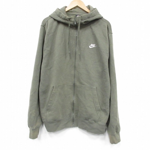 XL★古着 ナイキ NIKE 長袖 フルジップ スウェット パーカー メンズ ワンポイントロゴ 大きいサイズ 薄緑 26mar03