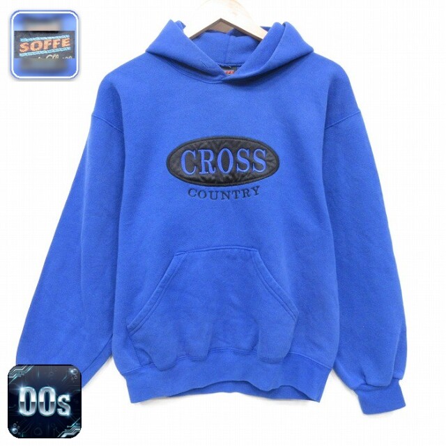 【50%OFF】00s 長袖スウェットパーカー CROSS ブルー M | 古着