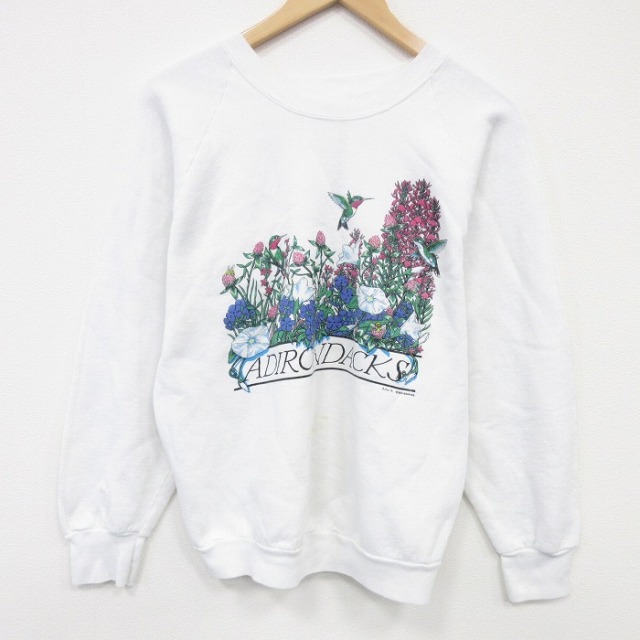 フルーツオブザルーム 90s 長袖スウェット 花 ホワイト M | 古着