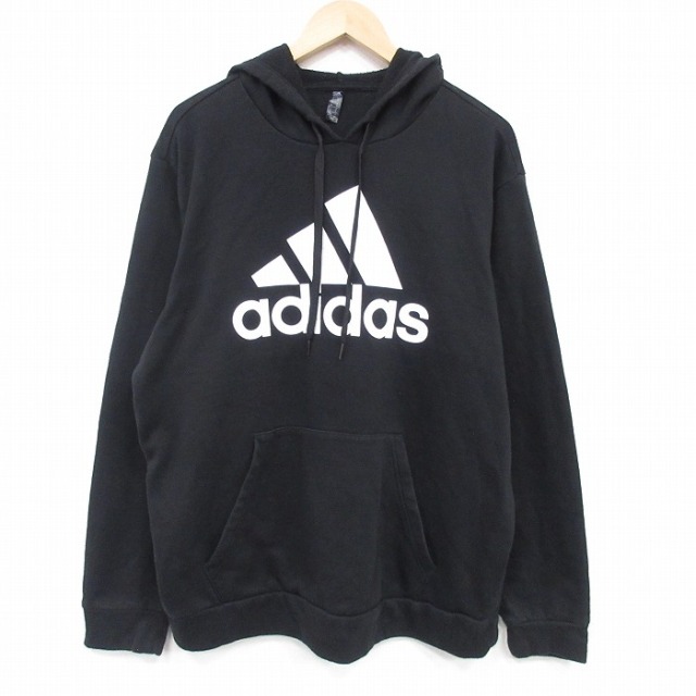 【20%OFF】アディダス 長袖スウェットパーカー ビッグロゴ ブラック XL | 古着