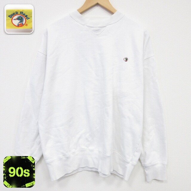 【50%OFF】ダックヘッド 90s 長袖スウェット ワンポイントロゴ ホワイト XL | 古着