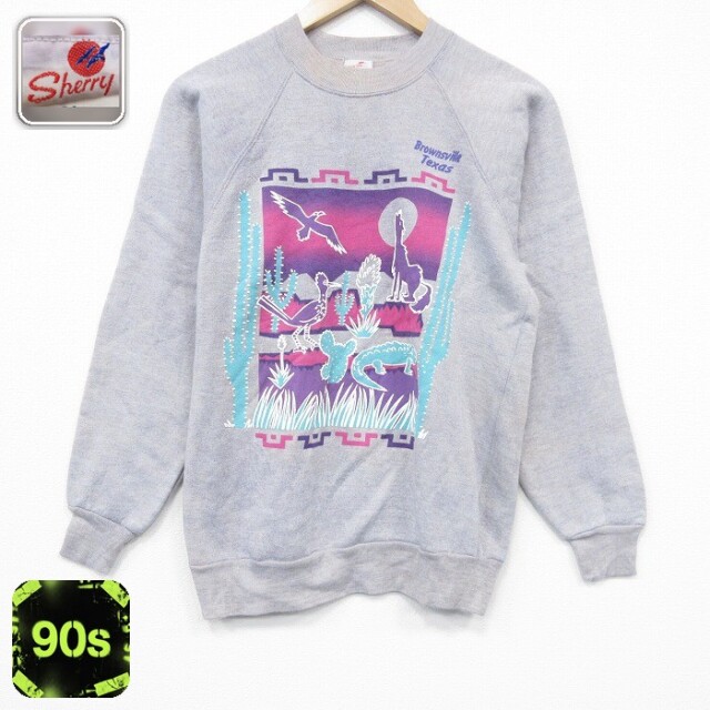【50%OFF】90s ラグランスウェット サボテン グレー S | 古着