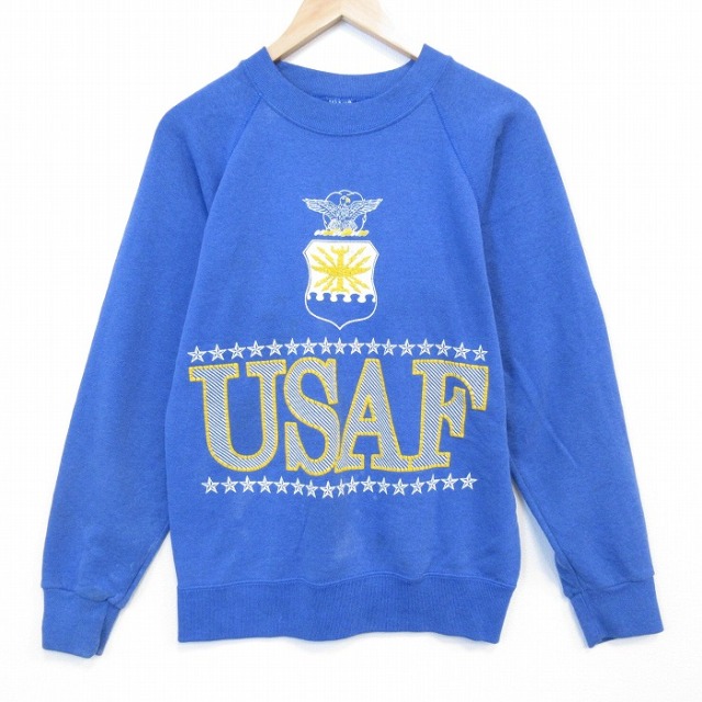 S★古着 長袖 スウェット メンズ 90年代 90s ミリタリー USAF クルーネック USA製 薄紺 26mar07