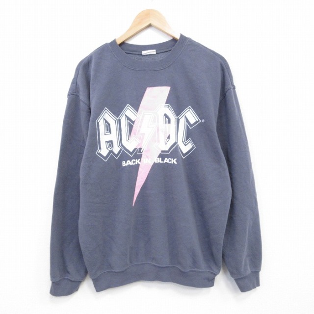 L★古着 長袖 ロック バンド スウェット メンズ AC/DC クルーネック グレー 26mar13