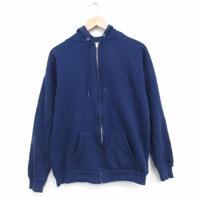 L★古着 TULTEX 長袖 フルジップ スウェット パーカー メンズ 80年代 80s 無地 紺 26mar13