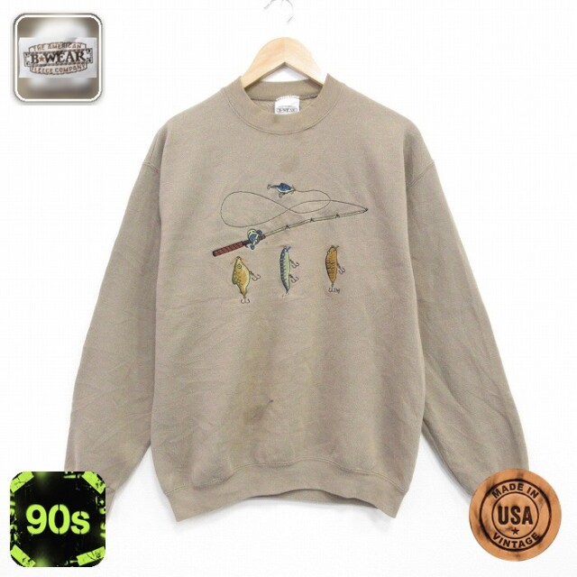 【50%OFF】ルアー 90s 長袖スウェット 刺繍 ベージュ M | 古着